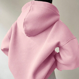 Sudadera con capucha de felpa francesa al por mayor, diseño personalizado, oversize, con hombros caídos, cuello en V profundo tipo polo, para mujer - Product Image 2