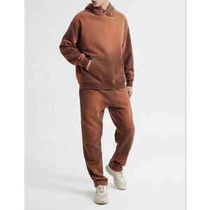 Ensemble de survêtement décontracté marron à capuche pour homme en coton, sweat-shirt et pantalon à cordon, idéal pour l'automne - Product Image 3