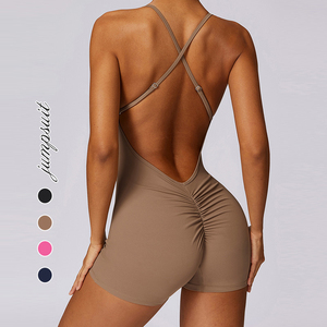 Custom Women Sport <b>Jumpsuit</b> Spaghetti Strap Solid Color Quick Dry Breathable Yoga Fitness Wear ODM OEM Service Wholesale - Product Image 2