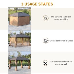 Gazebo 3x4 con Tetto Rigido, Tende e Zanzariere - Design Elegante Marrone per Giardino e Esterni - Product Image 4