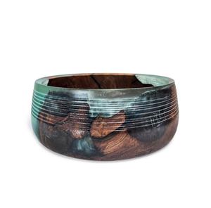 Cuenco artístico de resina epoxi y madera, elaborado con madera natural y diseño de flujo de resina para decoración interior contemporánea. - Product Image 1