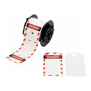 Étiquettes de sécurité industrielles flexibles Brady OSHA Danger LOTO B30 imprimables avec bordure rayée sur le devant - Product Image 1