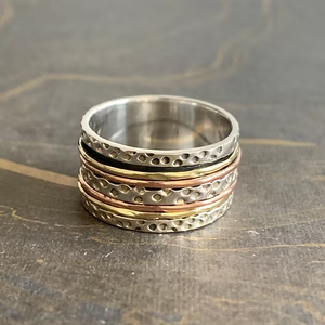 Three Tone <b>Spinner</b> <b>Ring</b> (10.4 Grams) 925 Sterling <b>Silver</b> Minimalist Jewelry Everyday Wear Trendy Fashionable - Product Image 4