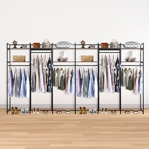 Heavy Metal Stand-Alone Wardrobe Organizer with <b>Suspender</b> Hanger and Multiple Storage Racks Portable Bed Wardrobe - Product Image 6