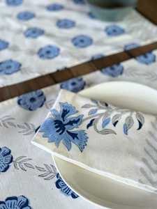 Hand Block Printed Cotton <b>Placemat</b> & Napkin Set Floral Table Linens 100% Cotton Dining Table Met Set Printed <b>Placemats</b> - Product Image 2