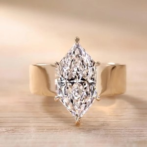 Bague solitaire en or massif 10K 14K 18K, couleur DEF, clarté VS VVS, design hollandais antique, diamant de laboratoire taille marquise certifié IGI - Product Image 2