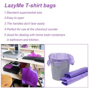 Sacs de courses en plastique avec poignées violettes, design T-shirt, 12x20 pouces, sacs promotionnels pour entreprises - Product Image 3
