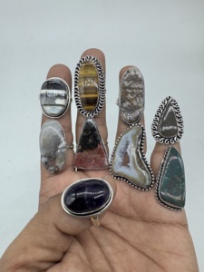 Wholesale Brass Mixed Gemstone Assorted <b>Rings</b> Silver Plated Bezel Setting Natural <b>Crystal</b> Fashion <b>Ring</b> Factory Direct - Product Image 5