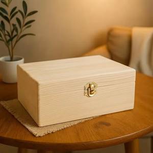 Unfinished <b>Wooden</b> <b>Storage</b> <b>Chest</b> Natural Pine Wood Keepsake Box Rectangular <b>Wooden</b> Container Vintage Metal Latch Lock Packaging - Product Image 1