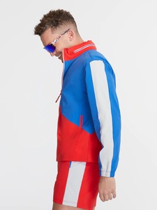 <b>Men's</b> Color Blocking Sporty Track <b>Jacket</b> Set Red Blue White <b>Summer</b> Quick Dry Woven Turn-Down Collar Full Sleeve Shorts Sets - Product Image 3