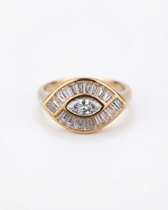 Marquise Diamant Böser Blick Ring D VVS 0,88 Karat 14K Massivgold Baguette Halo Einzigartiger Schutzring Labor-Diamant Statement Goldring - Product Image 1
