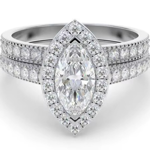 Marquise Shoulder <b>Set</b> <b>Ring</b> With Matching Band 1.00 Ct Lab Grown Diamond In 18K <b>Gold</b> And Platinum - Product Image 1