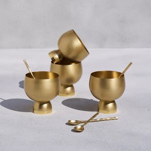 Juego de Tazones de Postre de Latón Cepillado de Lujo - Copas de Helado con Pedestal de Metal Dorado y Cucharas, Tazones para Frutas y Nueces para Hoteles y Bares - Product Image 3