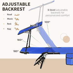 Set di 2 Sdraio da Piscina Pieghevoli con Schienale Reclinabile e Parasole, Telaio in Acciaio Blu - Product Image 4