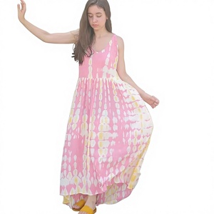 Nouvelle Collection Robes Longues Femme Coupe Trapèze Col V Imprimé Floral Numérique Décontractées pour le Bureau en Coton Tissé Taille Naturelle Été Faite à la Main - Product Image 1