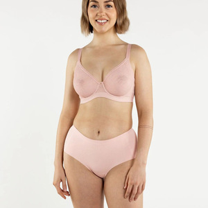 Women's Seamless <b>Wire</b>-Free <b>Bra</b> Set Solid Pink Knitted Comfort Fit Everyday Style Y-Back Non-Adjustable Straps - Product Image 3