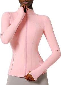 Women's Pink Full Sleeve Turtleneck <b>Zipper</b> Sportswear <b>Top</b> Breathable Spandex Polyester Solid Color Leisure Skinny Fit Pockets - Product Image 3