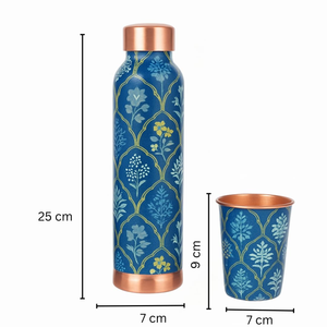 Copper <b>Water</b> Bottle Set with 2 Copper <b>Glasses</b> | Printed Copper Bottle | Designer Copper <b>Water</b> Bottle Set | Copper Drinkware Set - Product Image 2