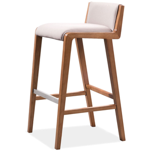 Chaise de bar de luxe en teck avec coussin rembourré en fourrure - Product Image 1