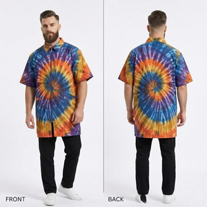 Tie Dye Barber Grooming Smock <b>Apron</b> Men \ <b>Half</b> Sleeve Shirt Turn Down Neck Grooming Smock Cape \ Professional Barber Jacket - Product Image 5