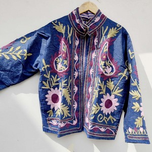Indian Women's Breathable Reversible Quilted <b>Velvet</b> <b>Jacket</b> with Floral Embroidery 100% Cotton Suzani Party Wear - Product Image 1