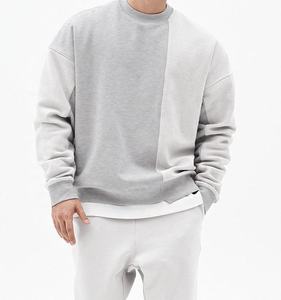 Sweat-shirt surdimensionné à col rond pour homme, couleur unie, style minimaliste, pull en polaire, coupe régulière, blanc, gris, pour l'automne - Product Image 1
