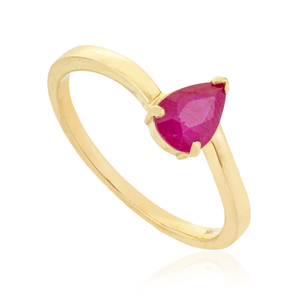 Impresionante Anillo Minimalista de Diseño Delicado con Rubí en Forma de Pera, Joyería para Mujer de Uso Diario, Oro Amarillo de 14K, Piedra de Nacimiento de Julio - Product Image 3
