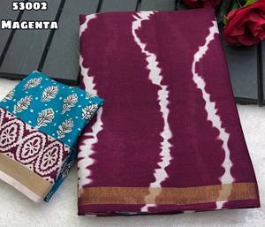 Sari de Algodón Mul con Estampado Sibori y Borde de Zari - Product Image 4
