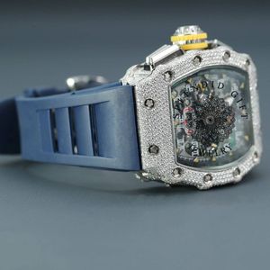 Luxury Diamond <b>Watch</b> Men Square <b>Case</b> Analog ETA Quartz Movement Sapphire Crystal Blue Silicone Band 28mm 10m Water Resistant - Product Image 6