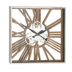 Circular Industrial Mechanical Needle <b>Wall</b> <b>Clock</b> with Metal & Wooden Combo for Living Room Home <b>Decor</b> - Product Image 1