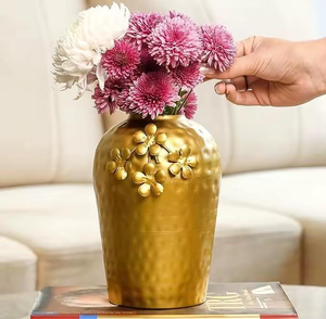 Gold <b>Flower</b> Design Metal Vase Perfecto For Living Room Table Centerpiece And Special Occasion Event <b>Display</b> From India - Product Image 3