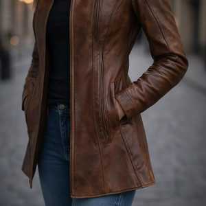 Women's Winter Genuine Leather Quilted Puffer Jacket Breathable & Waterproof Regular Length Outerwear - Product Image 5