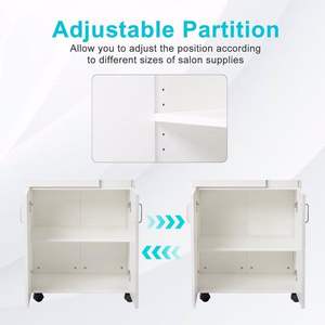 Carrello da Salone Bianco con 5 Supporti per Asciugacapelli, 2 Cassetti e 1 Ampio Armadietto, Carrello Mobile con Ruote - Product Image 3