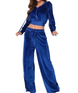 Traje informal de moda para mujer Otoño Invierno conjunto de 2 piezas de manga larga Color sólido terciopelo con capucha pantalones de chándal trajes deportivos 2026 - Product Image 2