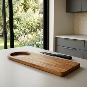 Ensemble d'ustensiles de cuisine en bois de teck massif de qualité alimentaire, planche longue, plateau en bois artisanal, plateau de service artisanal balinais avec poignée en anneau - Product Image 2