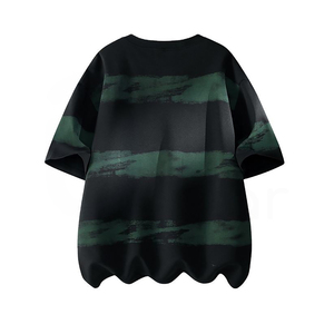 Men's Oversized Striped <b>Knitted</b> T-Shirt Short Sleeve O-Neck Casual Breathable Design Black Green Pattern Regular Fit - Product Image 2