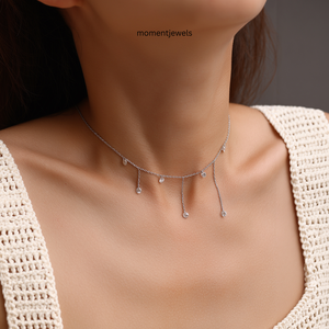 <b>Silver</b> Tone Geometric Lariat <b>Choker</b> Necklace Moissanite Link Chain Pendant for Women Party Gift - Product Image 2