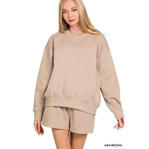 Conjunto de sudaderas y pantalones cortos de lana de manga larga ASH MOCHA para mujer de Zenana, talla S - Product Image 6