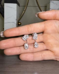 Pendientes Artísticos de Cascada con Múltiples Piedras, Esmeralda y Diamantes Cultivados en Laboratorio con Corte Pera, Oro de 10K, Proveedor de Joyería Fina de Lujo - Product Image 6