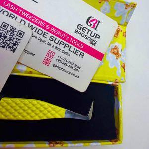 Nouvelles pinces à extensions de cils en acier inoxydable à pointe argentée, revêtement en poudre jaune, coudées à 90 degrés, avec logo personnalisé, outils de beauté - Product Image 6