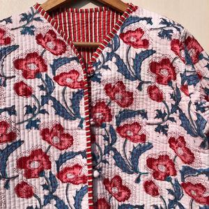 Veste matelassée en coton à manches longues, style bohème, imprimé floral, réversible, faite à la main, avec boutons, pour l'hiver - Product Image 1