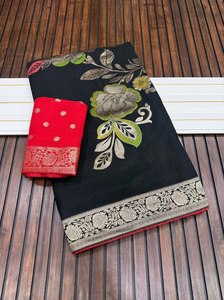 Sari de Luxe en Crêpe Georgette Khaddi avec Broderie Meenakari, Motif Papillon, Pallu Riche, Jacquard de Créateur, Idéal pour Fêtes et Mariages Traditionnels - Product Image 1