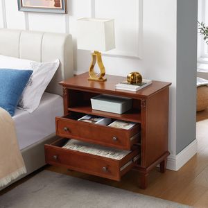 Table d'appoint de style farmhouse à 2 tiroirs Open Space avec station de charge et ports USB, design Pilas cannelé - Product Image 2