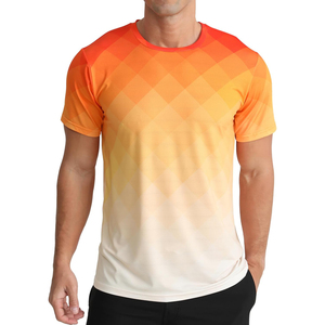 Camiseta de Manga Corta para Hombre, Cuello Redondo, Patrón Geométrico Degradado, Transpirable, Tejido de Punto, Corte Regular, Informal, Verde a Blanco, para Gimnasio - Product Image 2