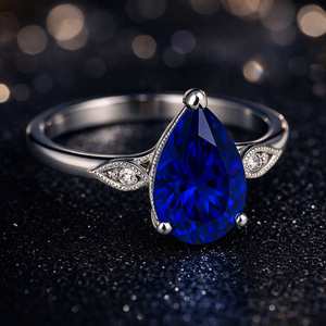 Anillo de Compromiso de Lujo con Diamante Corte Pera y Moissanita, Chapado en Oro de 14K - Product Image 1