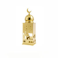 Encensoir en métal doré style lanterne de Ramadan, avec couvercle en dôme et croissant de lune, pour Bakhoor, en gros, de luxe, motif Silhouette de Mosquée