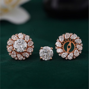 Pendientes de Diamantes Florales con Halo de 3.61 CT, Cultivados en Laboratorio, Oro Rosa de 14K, Cierre de Rosca, para Fiestas, Chapados en Rodio y Oro - Product Image 3