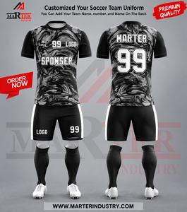 Conjunto de Uniforme de Fútbol Personalizado con Transferencia Térmica, Transpirable, 100% Poliéster, Estampado Marmoleado Rojo y Negro para Equipo Gris, Pantalones Cortos y Calcetines - Product Image 2
