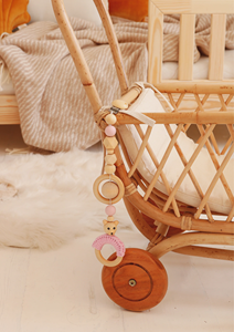 รถเข็นเด็กทำมือจากหวายธรรมชาติ พร้อมล้อไม้ ของตกแต่งห้องเด็ก - Product Image 2
