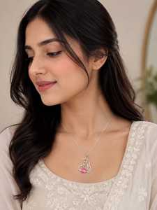 Elegant Silver Plated Swan Pendant <b>Necklace</b> with Pink Crystal Stone for Women | Fashion Jewelry <b>Necklace</b> | Lightweight Pendant | - Product Image 1